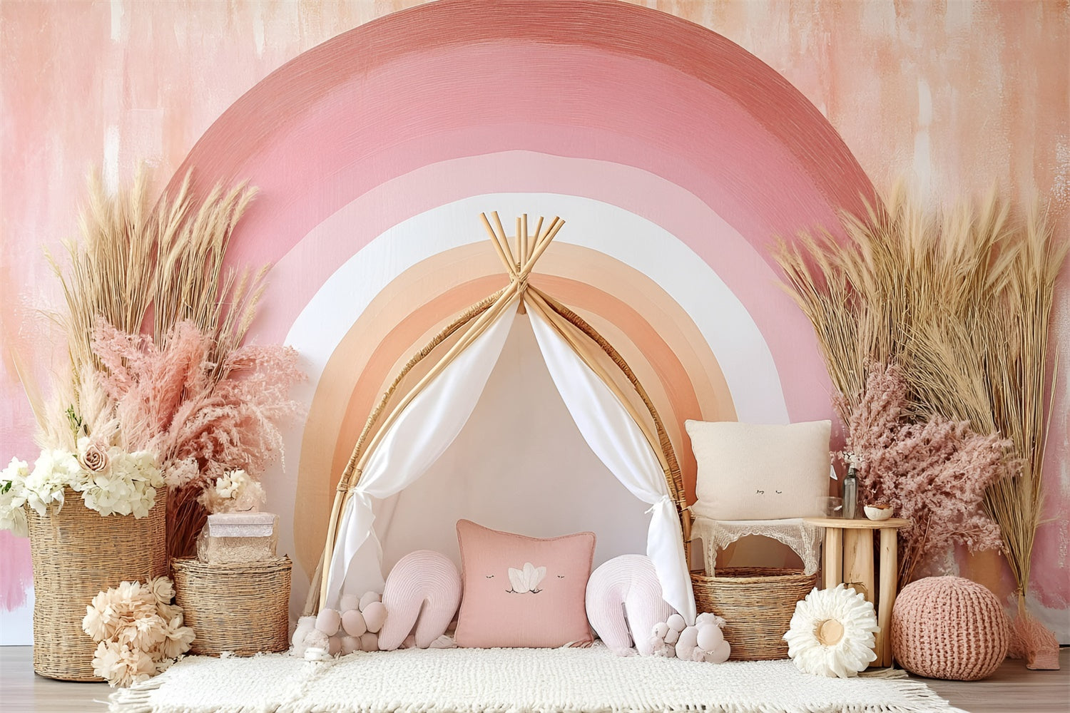 Toile de Fond Photo Boheme Arc Arc-en-Ciel Rose Pâle GQ2-1