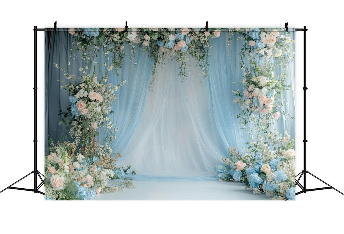 Toiles de Fond Fête des Mères Drapé Floral Bleu Rêveur GQ2-104