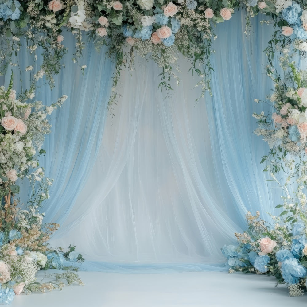 Toiles de Fond Fête des Mères Drapé Floral Bleu Rêveur GQ2-104