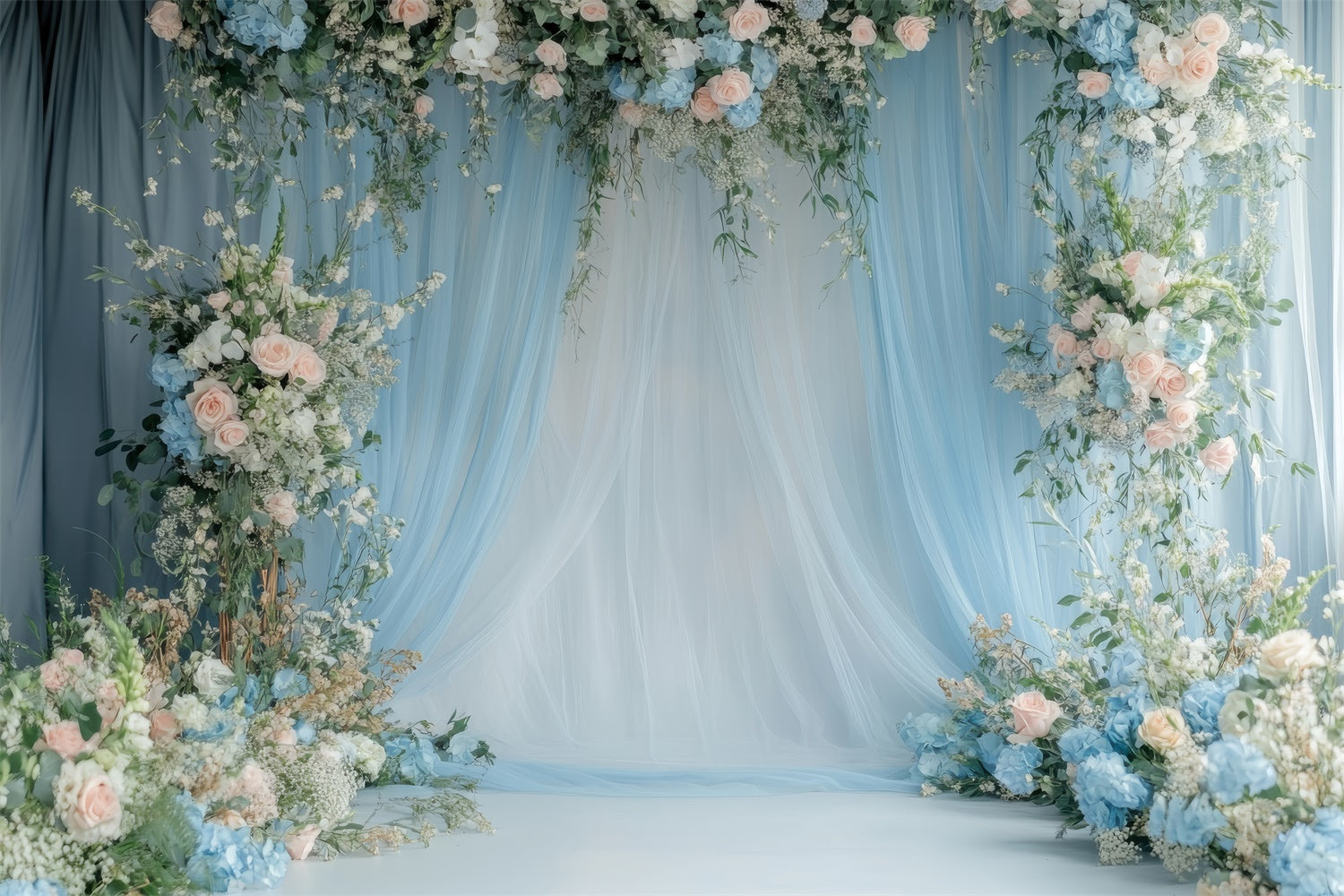 Toiles de Fond Fête des Mères Drapé Floral Bleu Rêveur GQ2-104