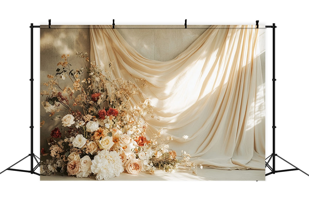 Toile de Fond Photo Fête des Mères Coucher du Soleil Doré Floral Rustique GQ2-105