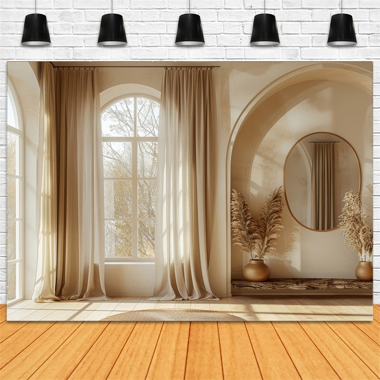 Toile de Fond Fête des Mères Arche de Fenêtre Beige Minimaliste GQ2-106