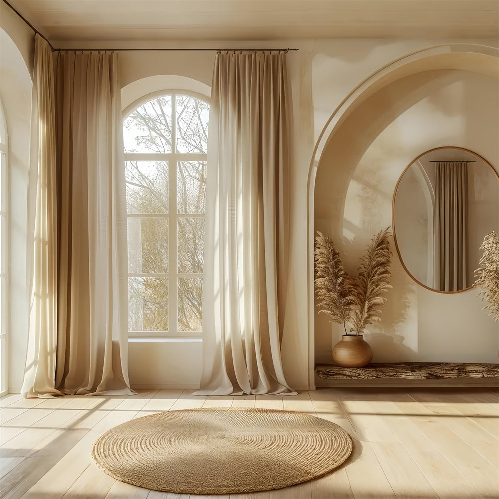 Toile de Fond Fête des Mères Arche de Fenêtre Beige Minimaliste GQ2-106