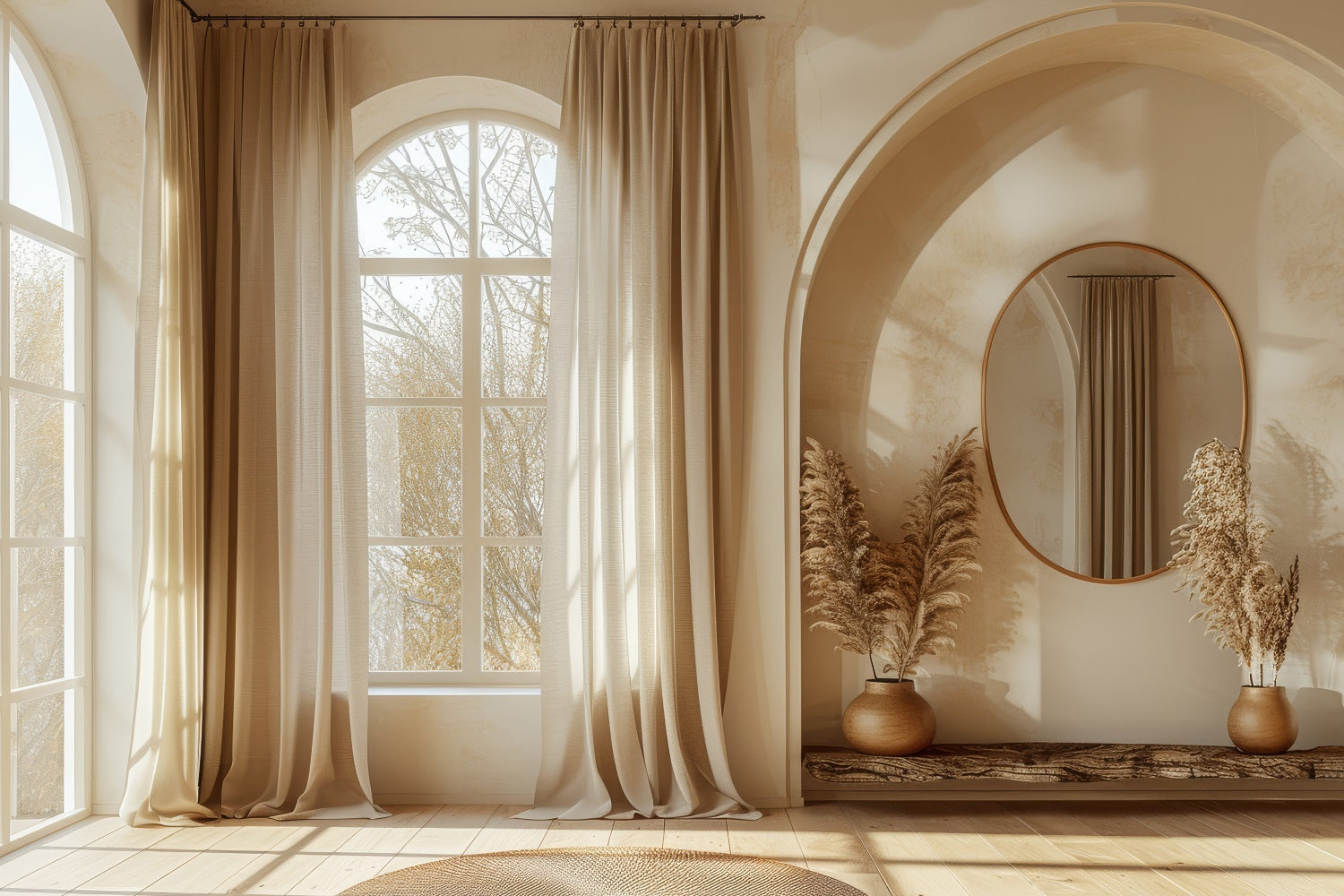 Toile de Fond Fête des Mères Arche de Fenêtre Beige Minimaliste GQ2-106
