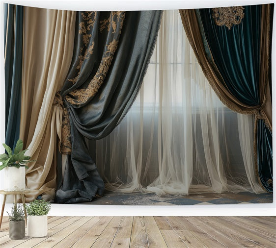 Toile de Fond Fête des Mères Rideau Brodé Doré Opulent GQ2-107