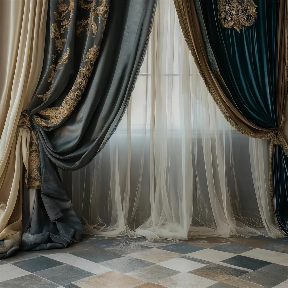 Toile de Fond Fête des Mères Rideau Brodé Doré Opulent GQ2-107