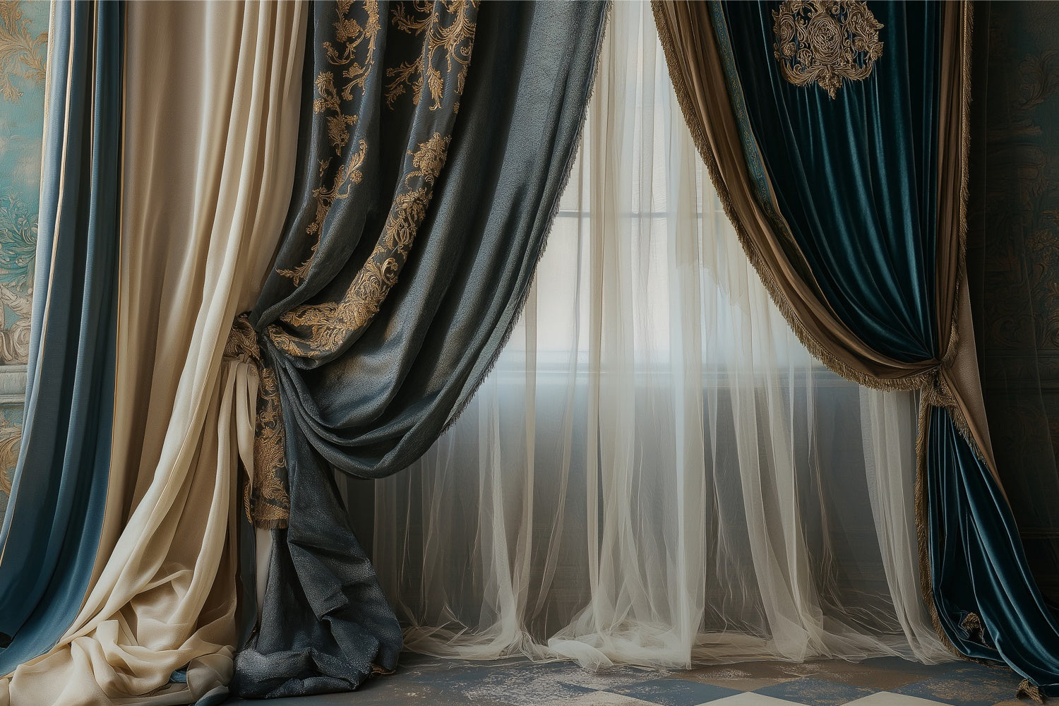 Toile de Fond Fête des Mères Rideau Brodé Doré Opulent GQ2-107