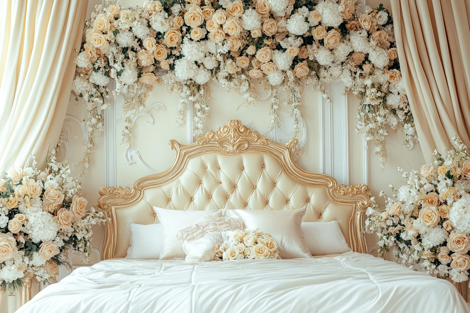 Toile de Fond Photo Fête des Mères Lit Rose Crème Vintage Sculpté GQ2-108