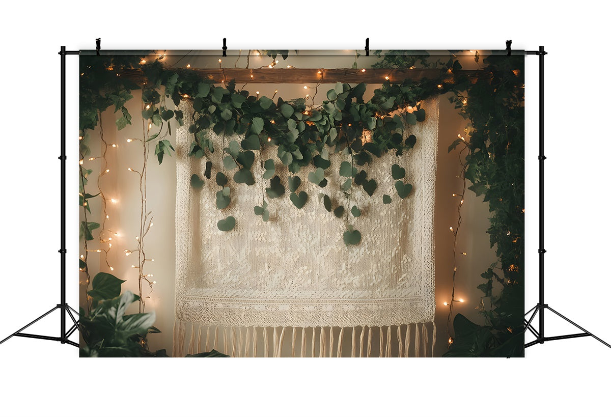 Toile de Fond Photo Boho Élégant Guirlande Feuilles Dentelle GQ2-11