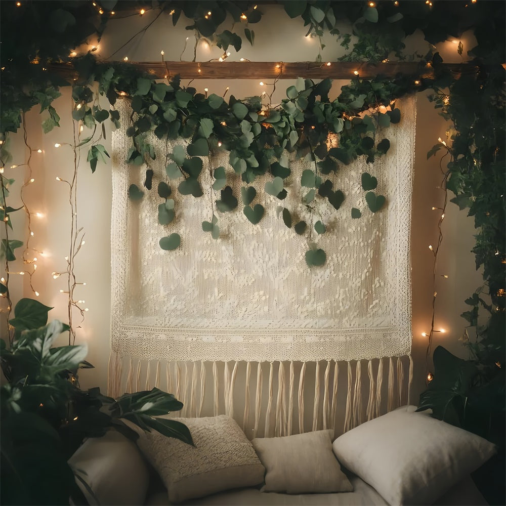 Toile de Fond Photo Boho Élégant Guirlande Feuilles Dentelle GQ2-11