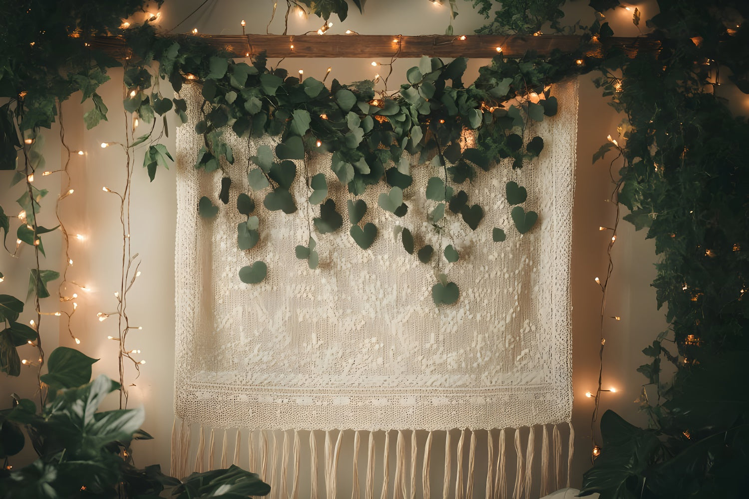 Toile de Fond Photo Boho Élégant Guirlande Feuilles Dentelle GQ2-11