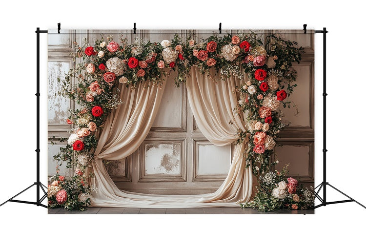 Toiles de Fond Fête des Mères Rideau Rustique Rose Fleurissante GQ2-111