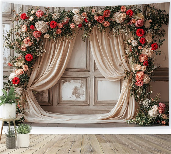 Toiles de Fond Fête des Mères Rideau Rustique Rose Fleurissante GQ2-111