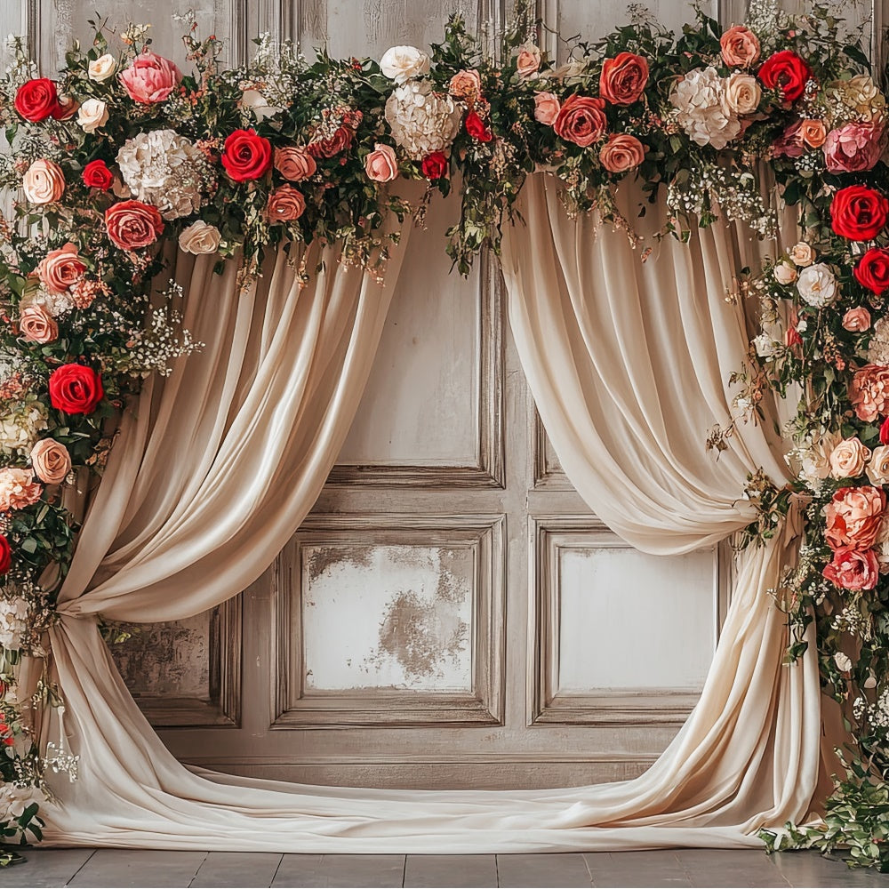 Toiles de Fond Fête des Mères Rideau Rustique Rose Fleurissante GQ2-111