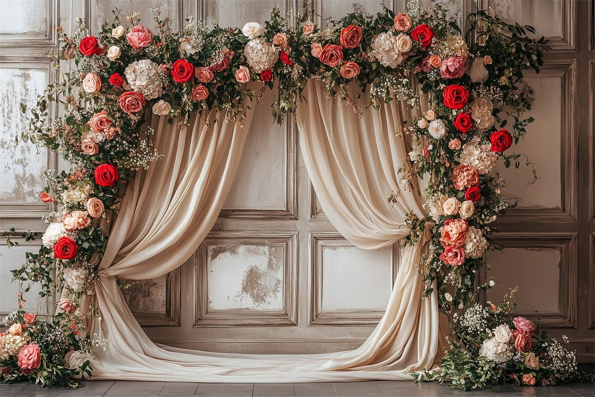 Toiles de Fond Fête des Mères Rideau Rustique Rose Fleurissante GQ2-111