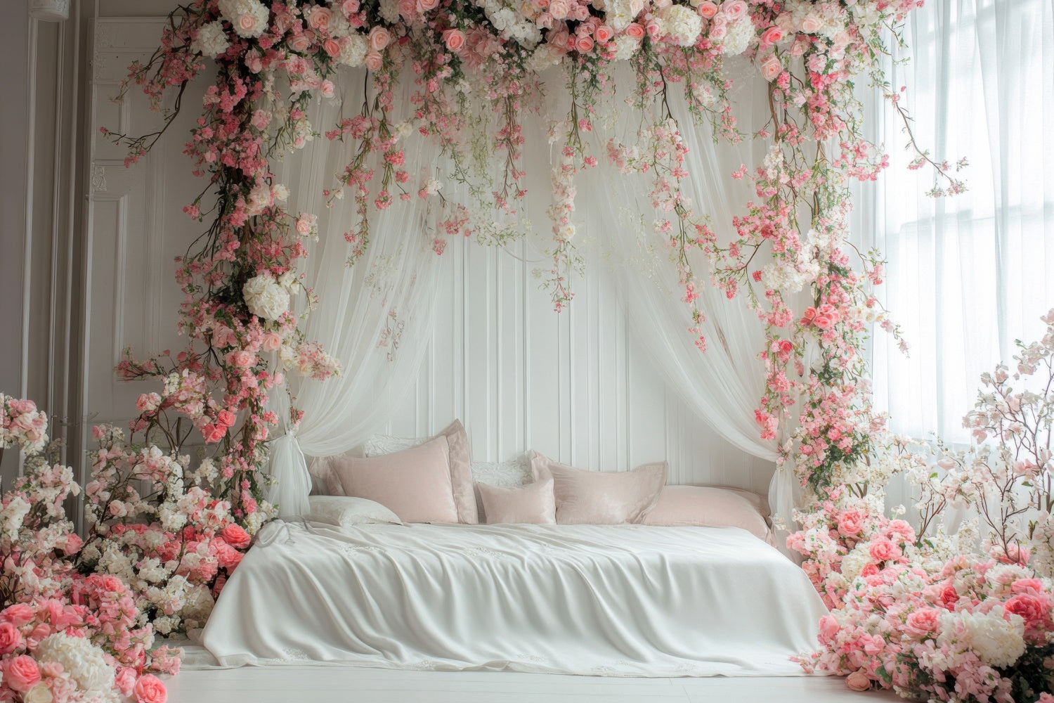 Toiles de Fond Fête des Mères Arche Florale Rose Rêveuse GQ2-114