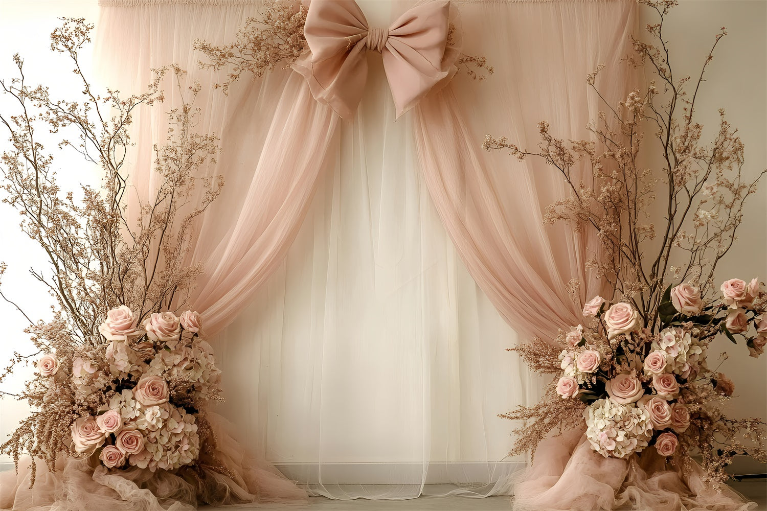 Toile de Fond Joyeuse Fête des Mères Nœud de Soie Floral Rêveur GQ2-119