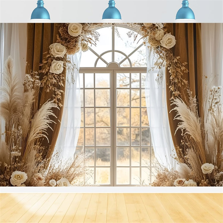 Toiles de Fond pour la Fête des Mères Arche de Roses Blanches Élégante GQ2-120