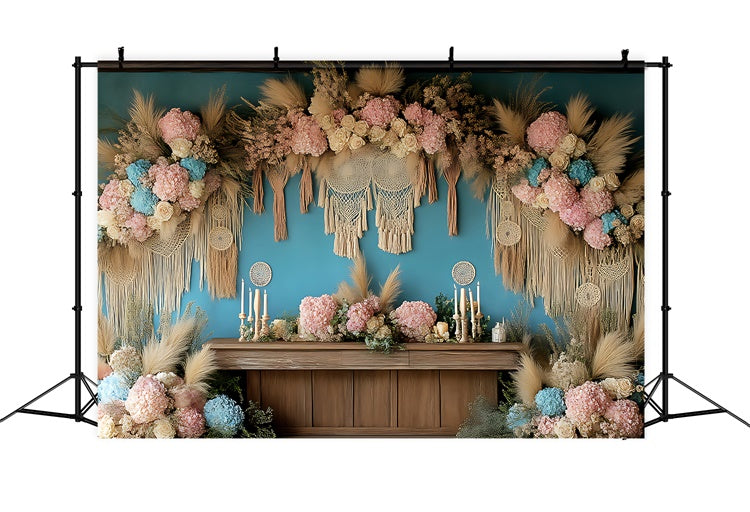 Toile de Fond Photo Fête des Mères Hydrangées Vintage Macramé GQ2-121