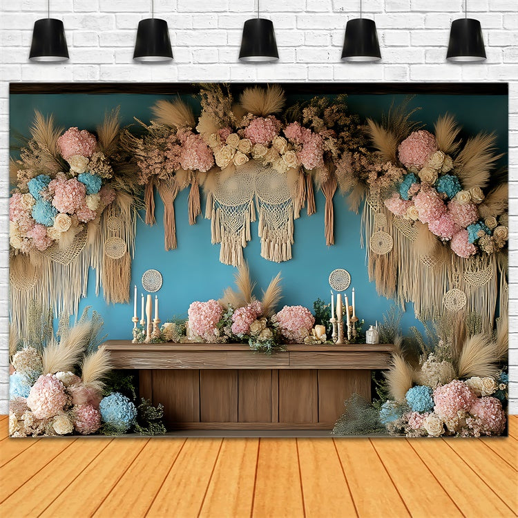 Toile de Fond Photo Fête des Mères Hydrangées Vintage Macramé GQ2-121