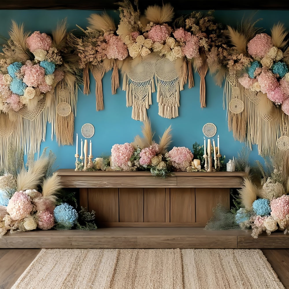 Toile de Fond Photo Fête des Mères Hydrangées Vintage Macramé GQ2-121