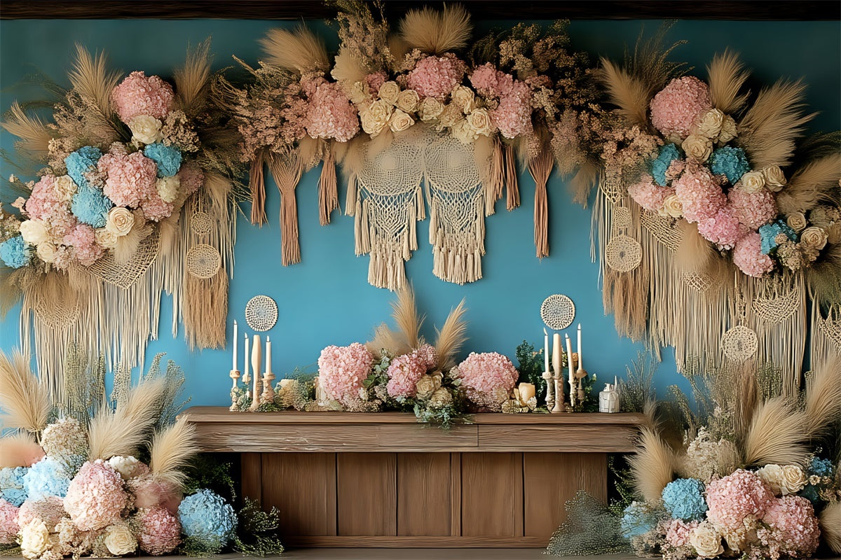 Toile de Fond Photo Fête des Mères Hydrangées Vintage Macramé GQ2-121