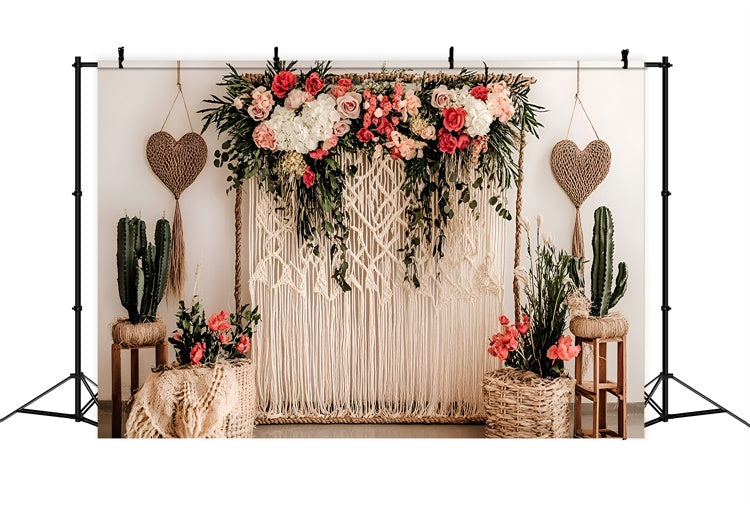 Toile de Fond Fête des Mères Macramé Cœur Fleurissant Floral GQ2-122
