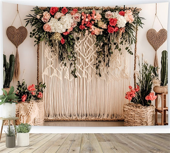 Toile de Fond Fête des Mères Macramé Cœur Fleurissant Floral GQ2-122