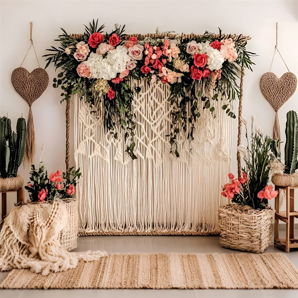 Toile de Fond Fête des Mères Macramé Cœur Fleurissant Floral GQ2-122