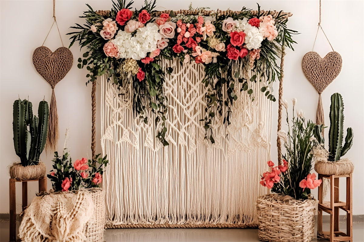 Toile de Fond Fête des Mères Macramé Cœur Fleurissant Floral GQ2-122