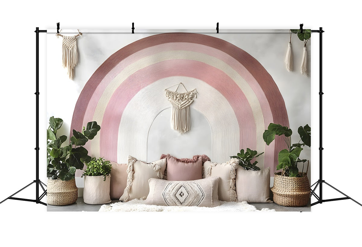 Toile de Fond Fête des Mères Mur de Macramé Arc-en-Ciel Doux GQ2-124