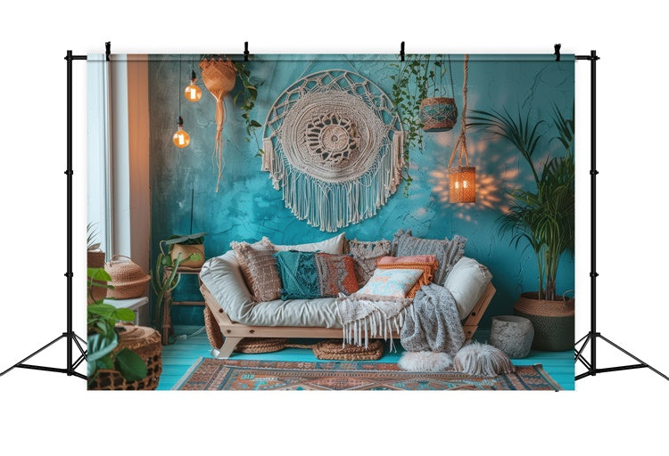 Toile de Fond Fête des Mères Salon Vintage Bleu Bohème GQ2-125