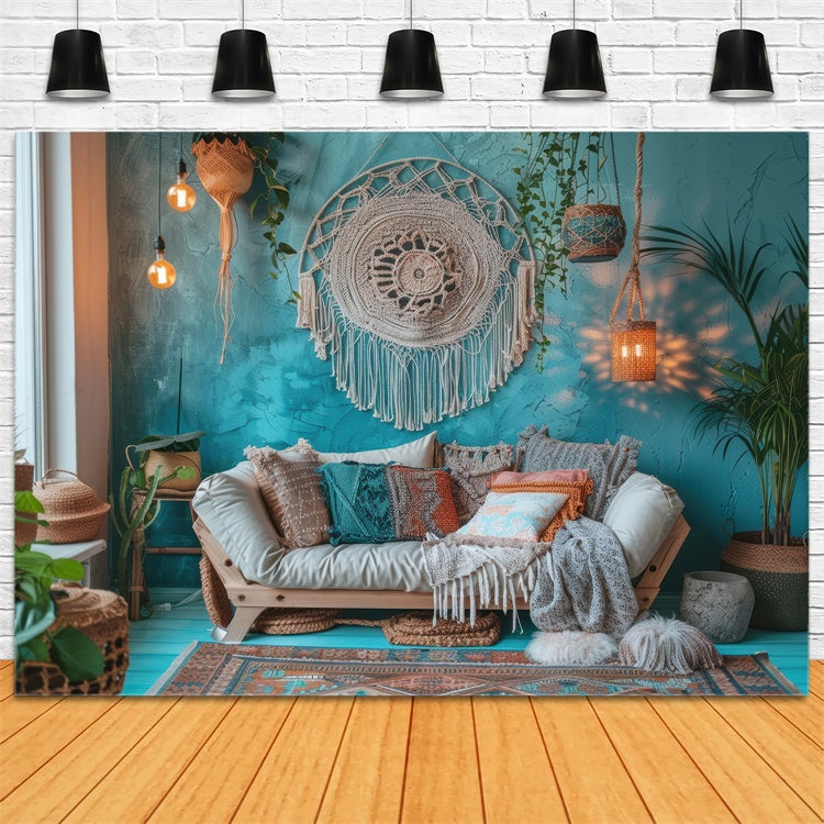 Toile de Fond Fête des Mères Salon Vintage Bleu Bohème GQ2-125