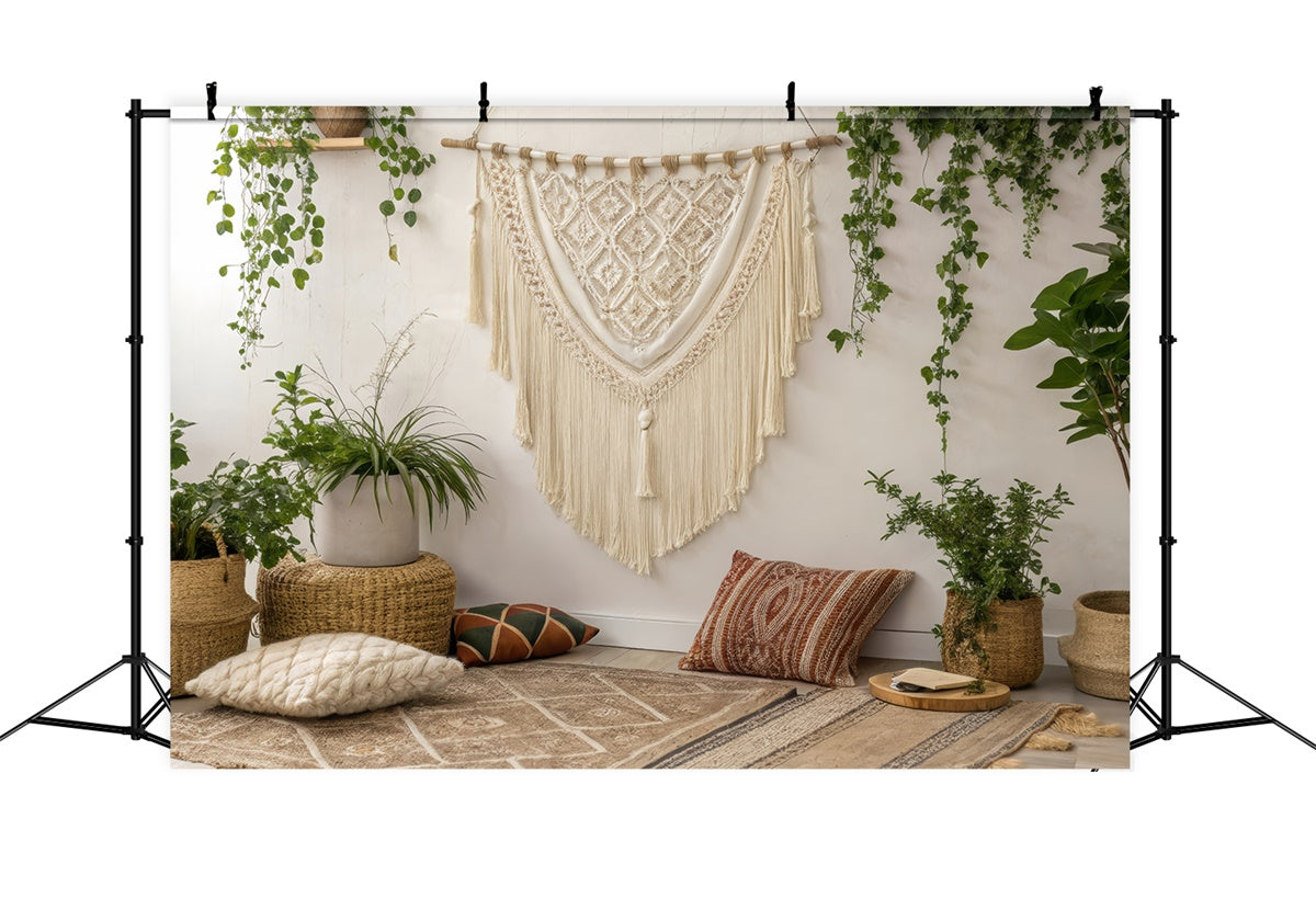 Toile de Fond Photo Fête des Mères Plantes Macramé Bohème Douces GQ2-128