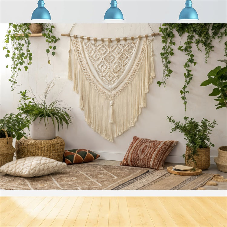 Toile de Fond Photo Fête des Mères Plantes Macramé Bohème Douces GQ2-128