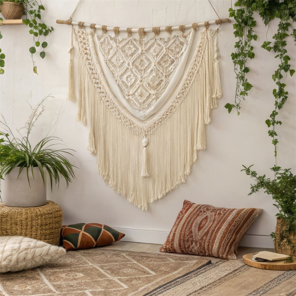 Toile de Fond Photo Fête des Mères Plantes Macramé Bohème Douces GQ2-128