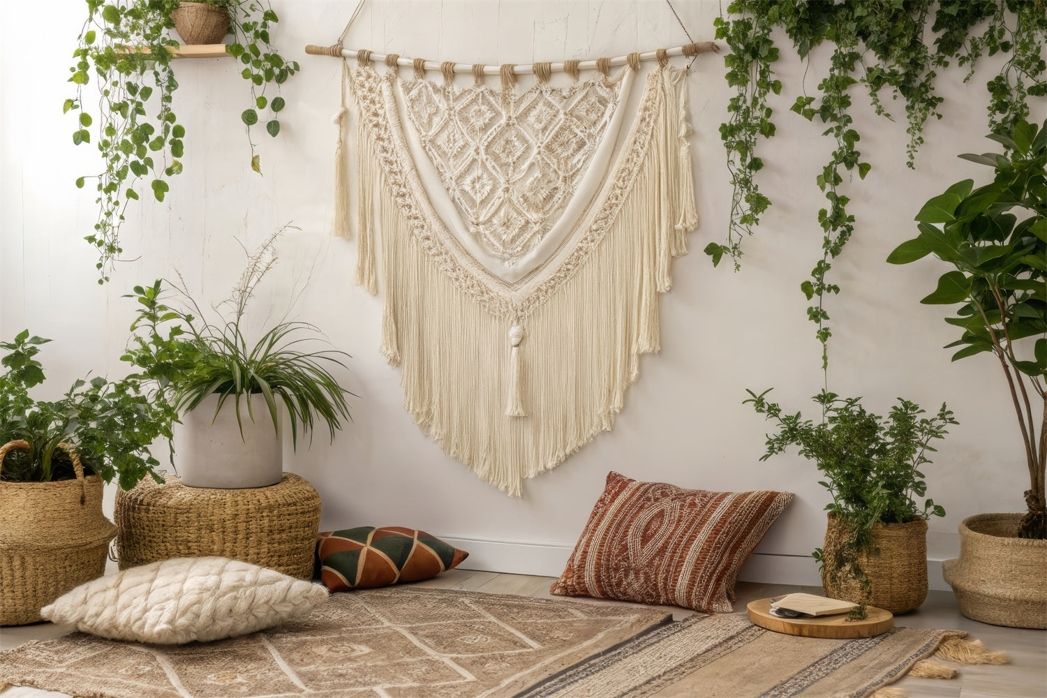 Toile de Fond Photo Fête des Mères Plantes Macramé Bohème Douces GQ2-128