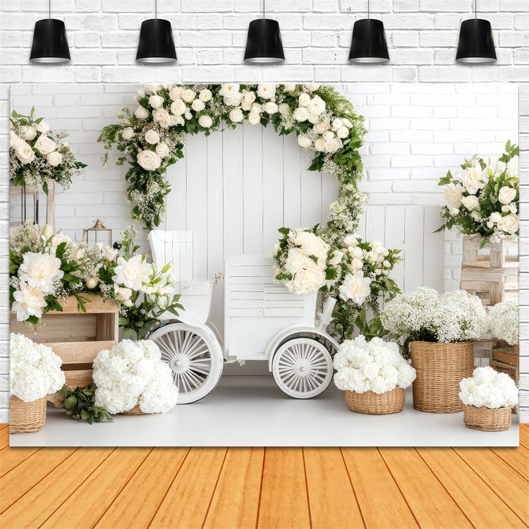 Toile de Fond Joyeuse Fête des Mères Arche de Roses Blanches Fraîches GQ2-129