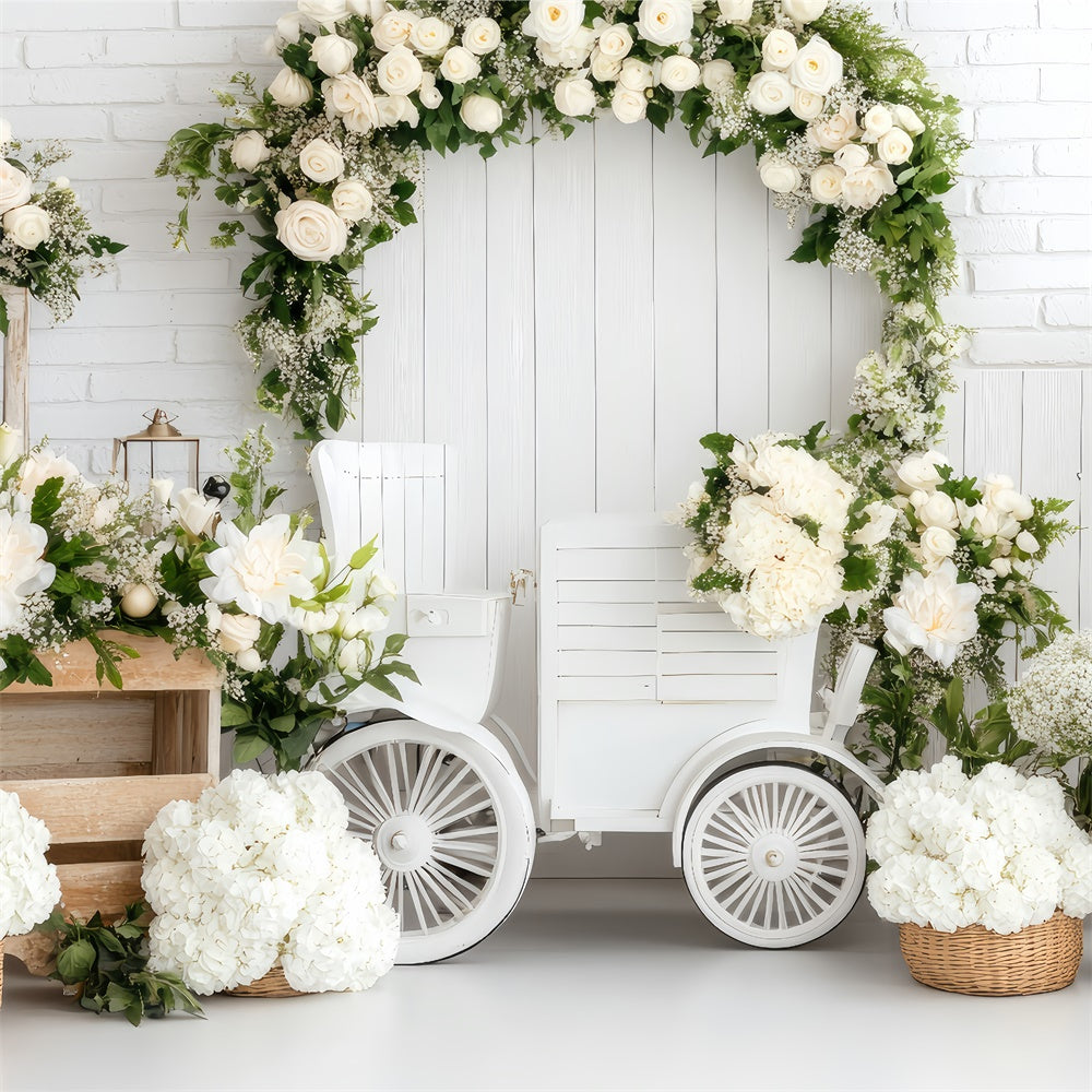 Toile de Fond Joyeuse Fête des Mères Arche de Roses Blanches Fraîches GQ2-129