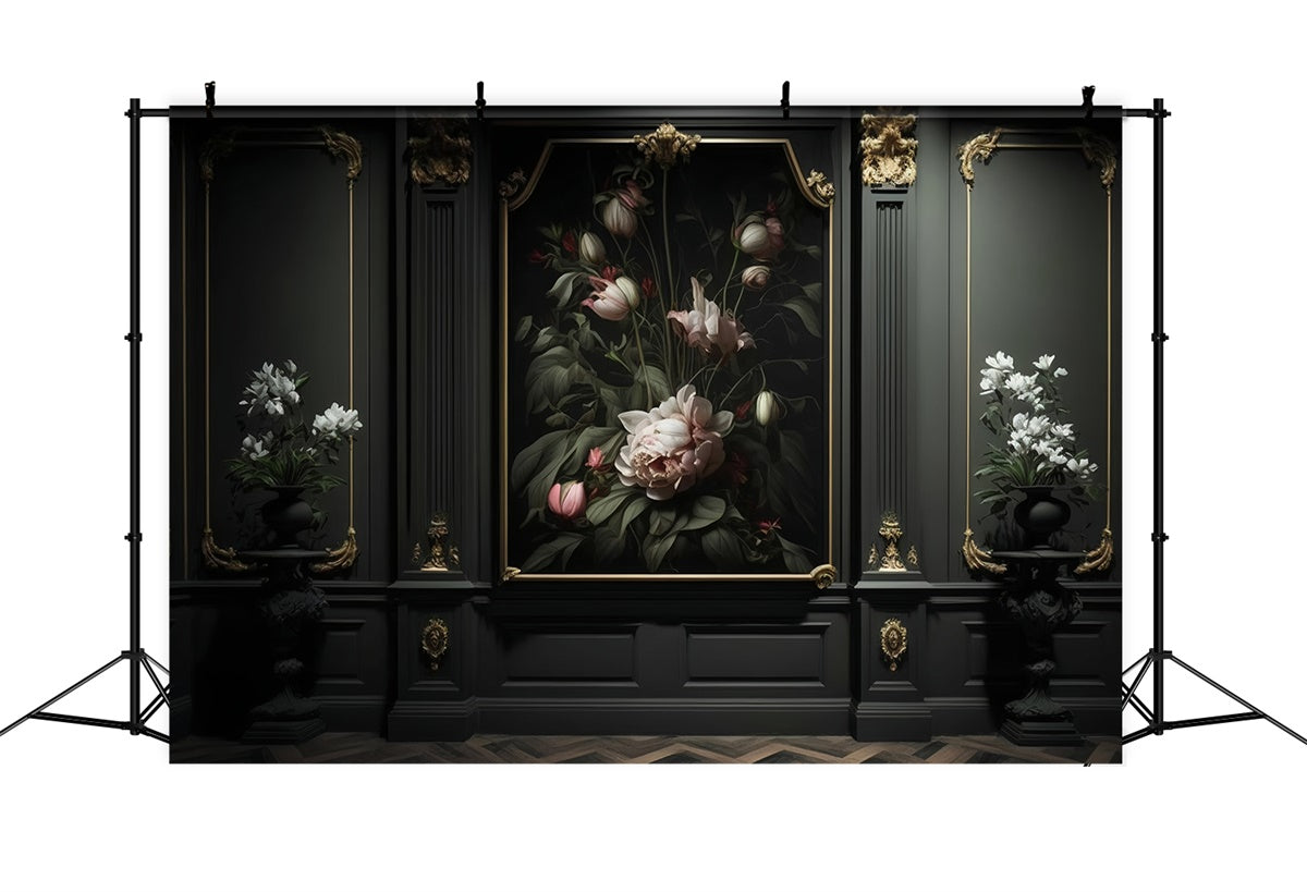Toiles de Fond Fête des Mères Mur Floral Élégant Cadre Doré GQ2-134
