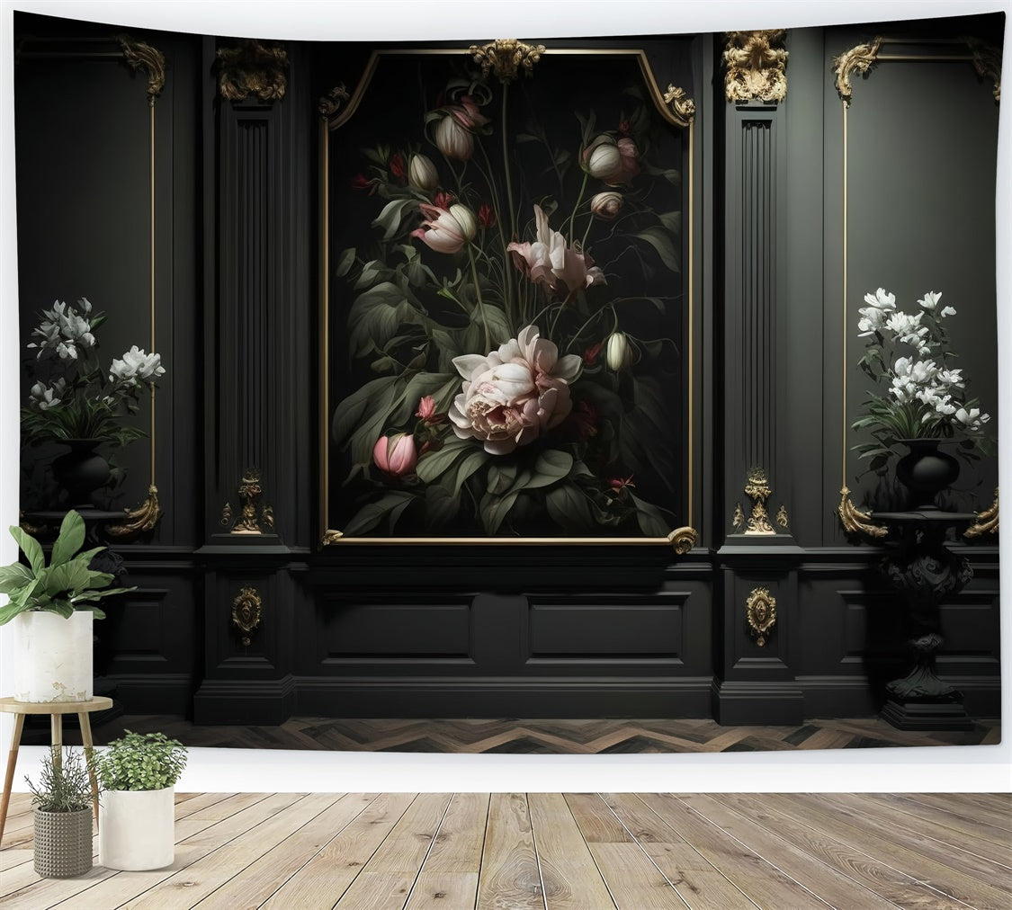 Toiles de Fond Fête des Mères Mur Floral Élégant Cadre Doré GQ2-134