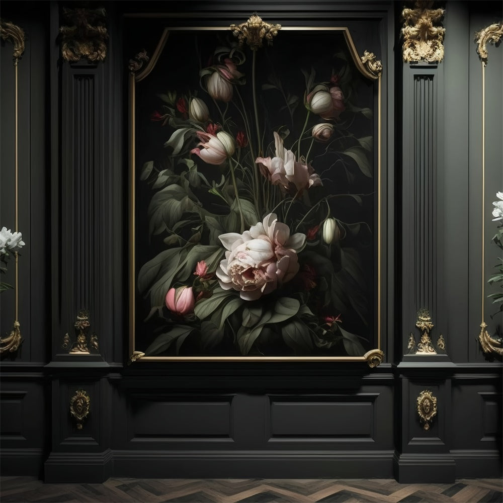 Toiles de Fond Fête des Mères Mur Floral Élégant Cadre Doré GQ2-134