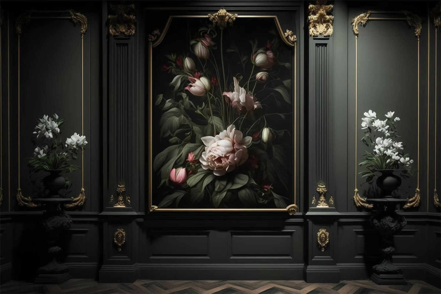 Toiles de Fond Fête des Mères Mur Floral Élégant Cadre Doré GQ2-134