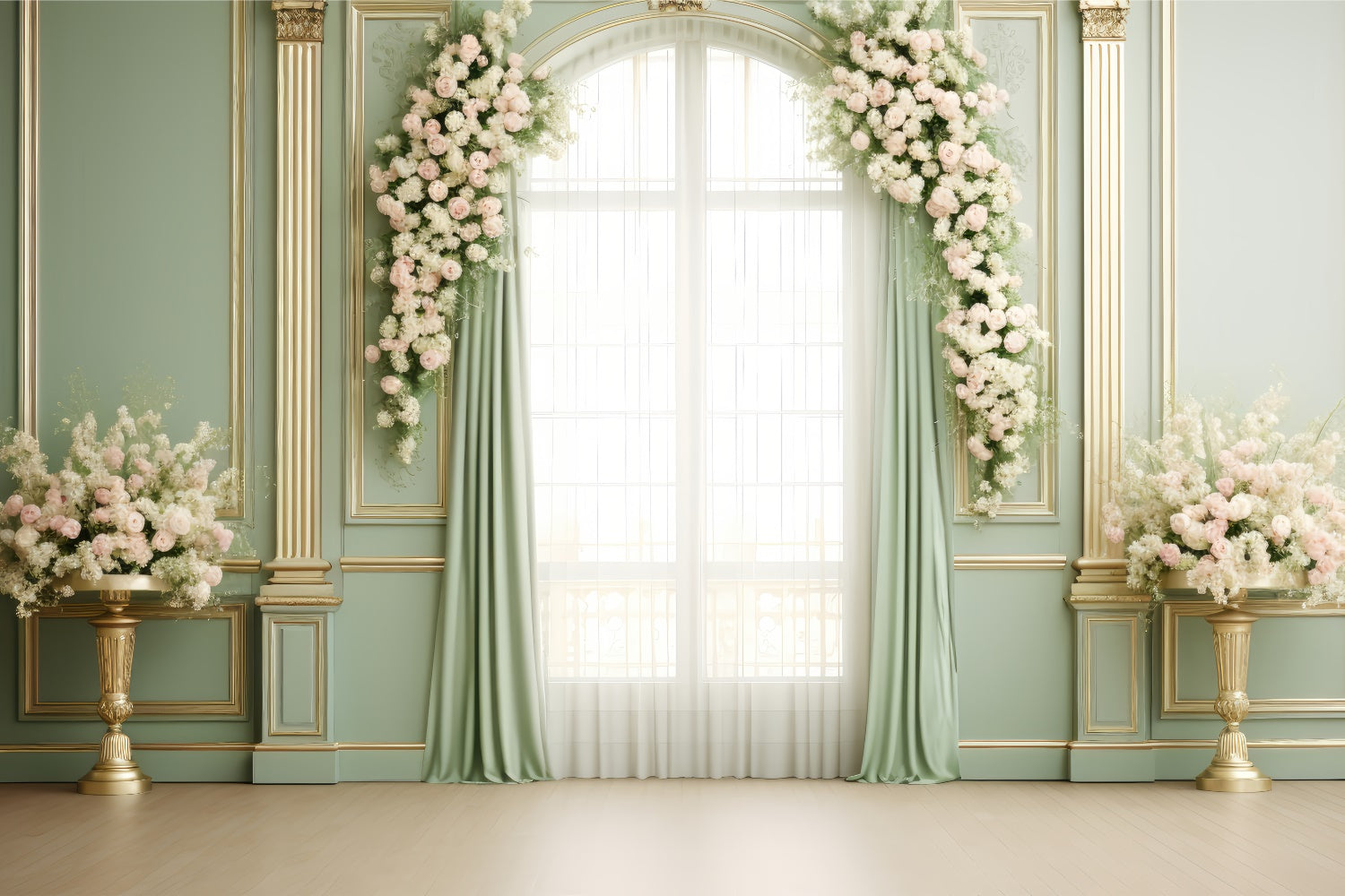 Toiles de Fond pour la Fête des Mères Chambre Verte Élégante Rose GQ2-137