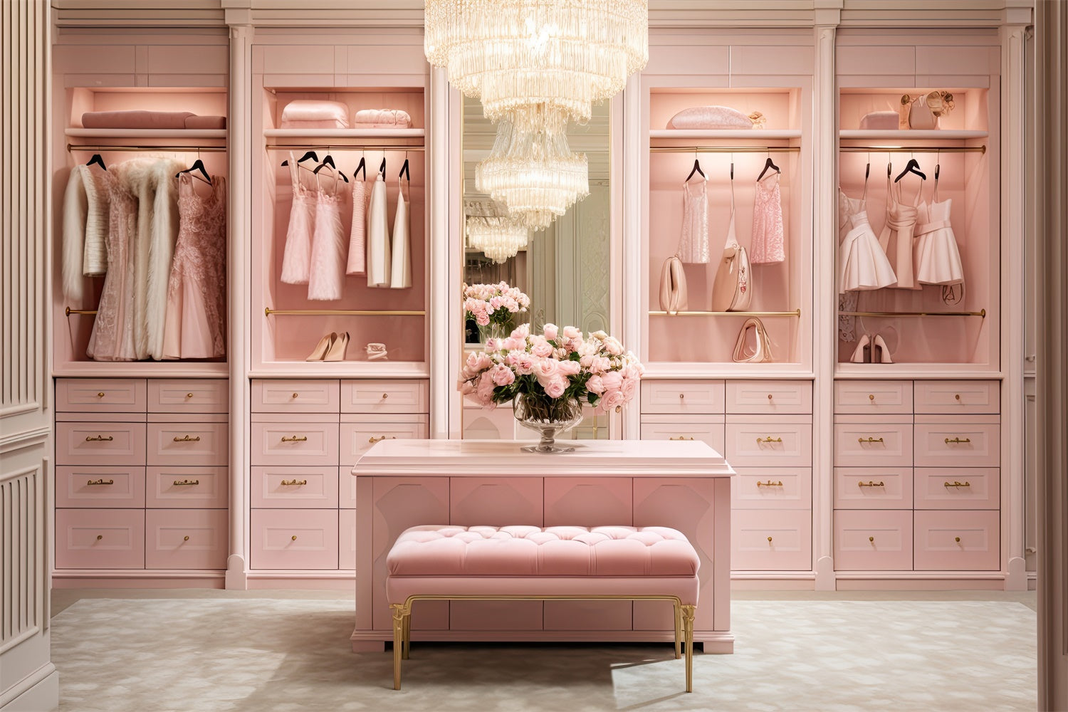 Toiles de Fond Fête des Mères Garde-robe Luxueuse Rose Poudré Florale GQ2-138
