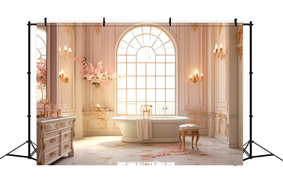 Toile de Fond Fête des Mères Salle de Bain Florale Rose Élégante GQ2-139
