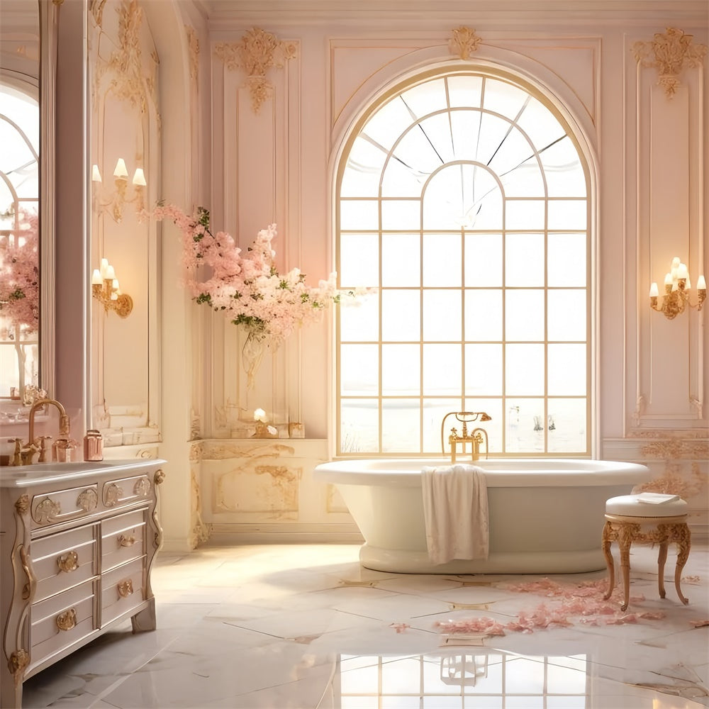 Toile de Fond Fête des Mères Salle de Bain Florale Rose Élégante GQ2-139