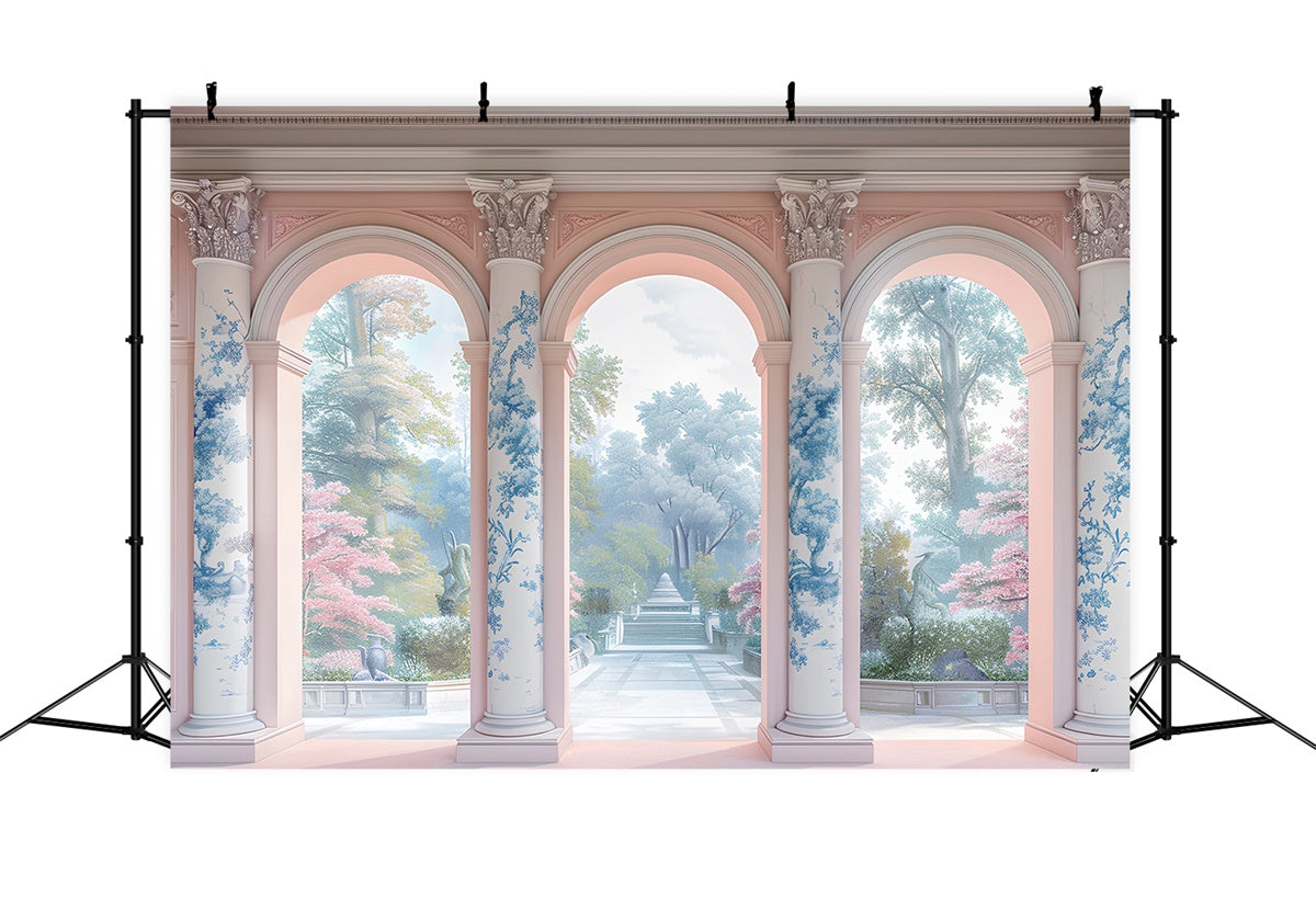 Toile de Fond Photo Fête des Mères Colonnes Florales Sentier de Jardin GQ2-144