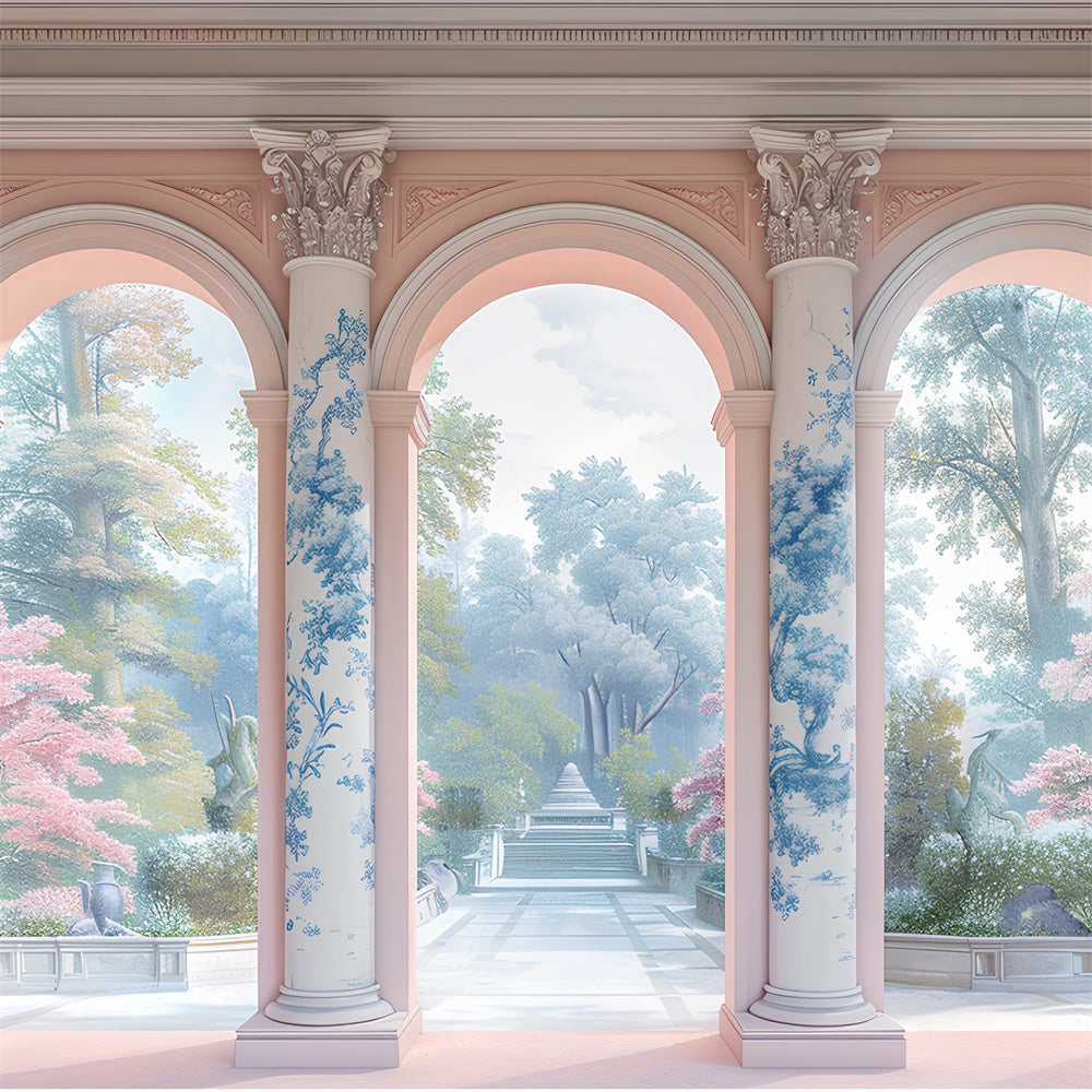 Toile de Fond Photo Fête des Mères Colonnes Florales Sentier de Jardin GQ2-144