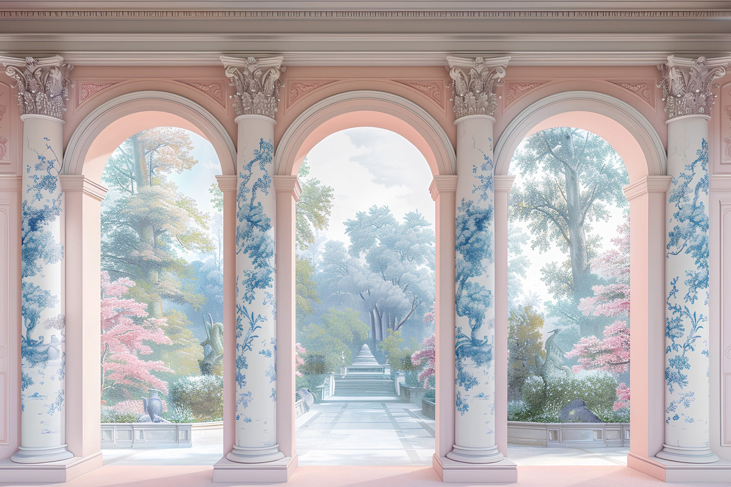 Toile de Fond Photo Fête des Mères Colonnes Florales Sentier de Jardin GQ2-144